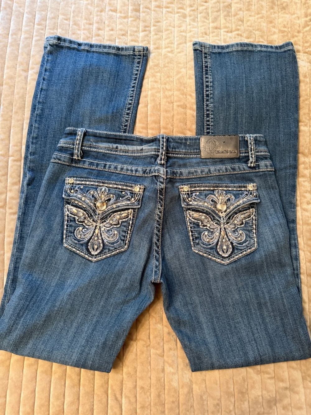 Grace in LA Boot Cut Jeans with Rhinestone Embellished Back Pockets